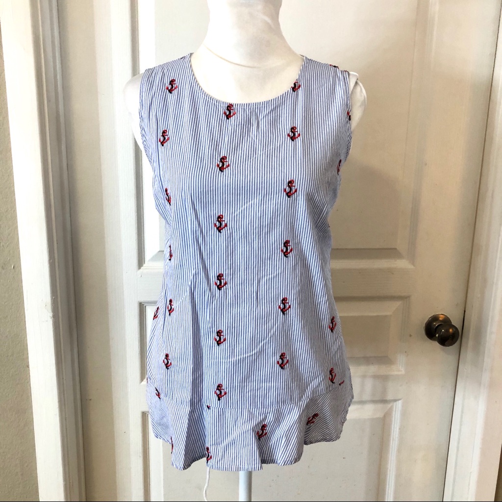 Tommy Hilfiger Nautical Anchor Embroidered Blouse